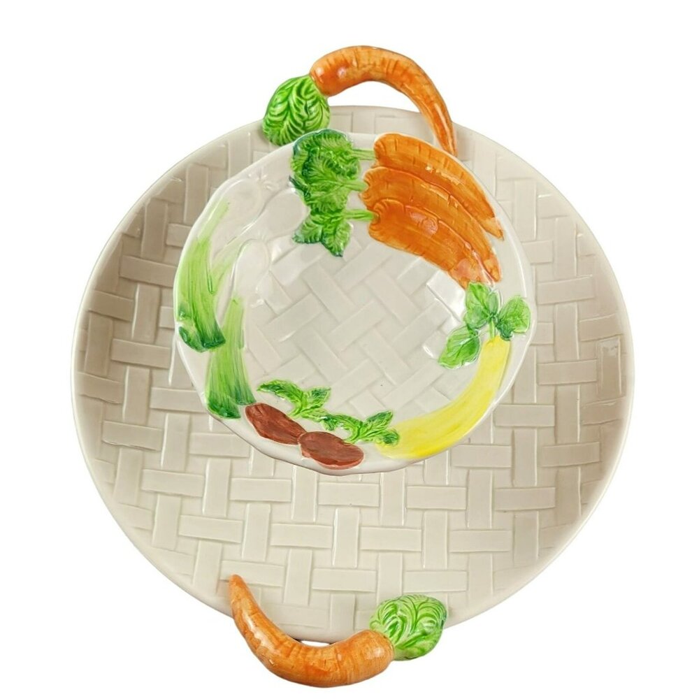 Fitz and Floyd Vintage Serving Plate with Detachable Bowl Vegetable Dish JH1570 - Picture 2 of 10
